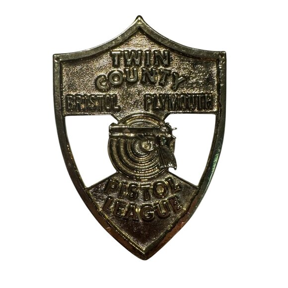 Badge / Trophy Twin County Bristol Plymouth Pistol League Metal Gold in color - Picture 9 of 9